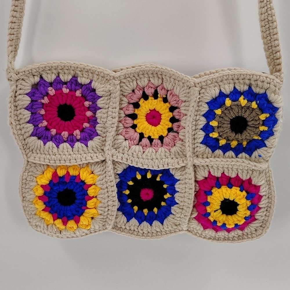 Granny Square crichet zip top crossbody bag purse multicolor